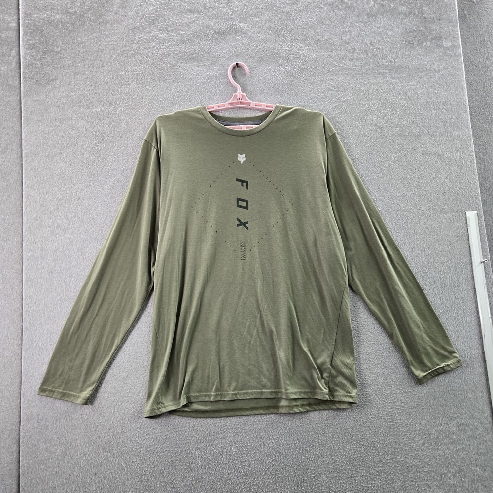 Fox Men Shirt 2XL Green Logo Text Activewear Long Sleeve